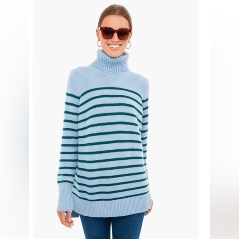 *SOLD* Tuckernuck Blue and Green Striped Turtleneck Sweater